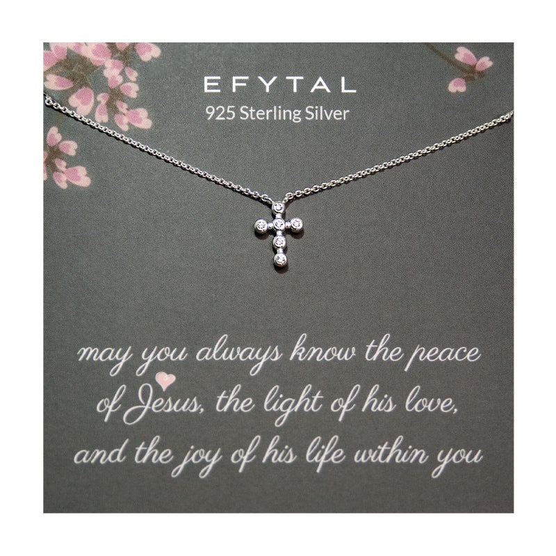 EFYTAL Small Cross Necklace for Women, Sterling Silver Dainty CZ Cross Necklace for Women, First Communion Gifts, Confirmation Gifts for Teen - Image 1